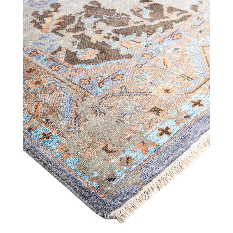 Tapis unique noué à la main gris Lynze de 8 pi 1 po x 10 pi 2 po