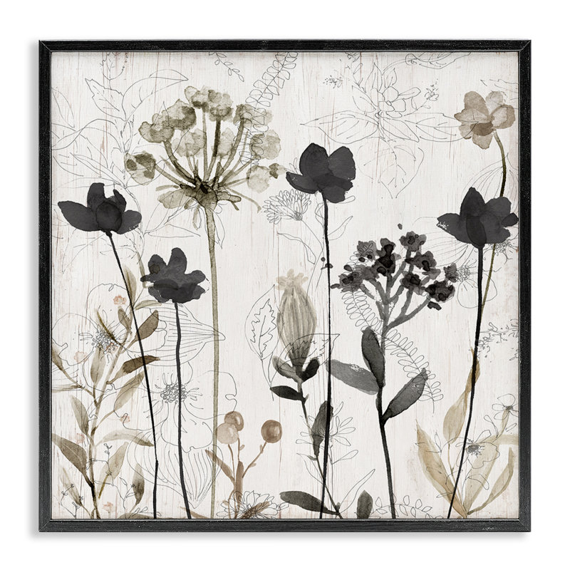 Abstract Overlapping Flower Sprigs Black Framed Giclee Art by Livi Finn, Midnight Black Framed Giclee, 17" H x 17" W