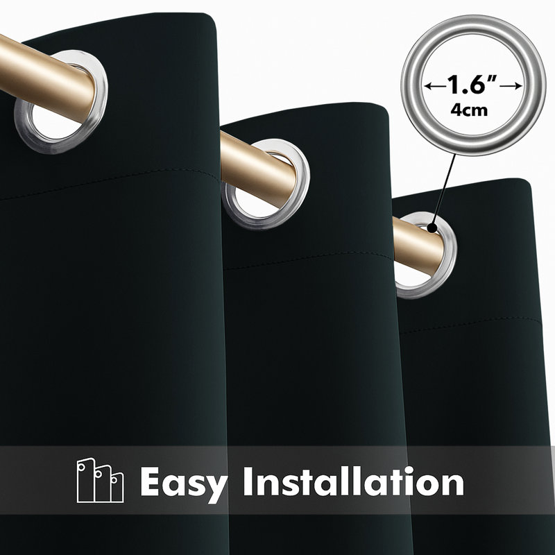 Plain 100% Blackout Curtains 2 Panel Eyelet Room Darking Curtain, 167cm W x 183cm L, Black