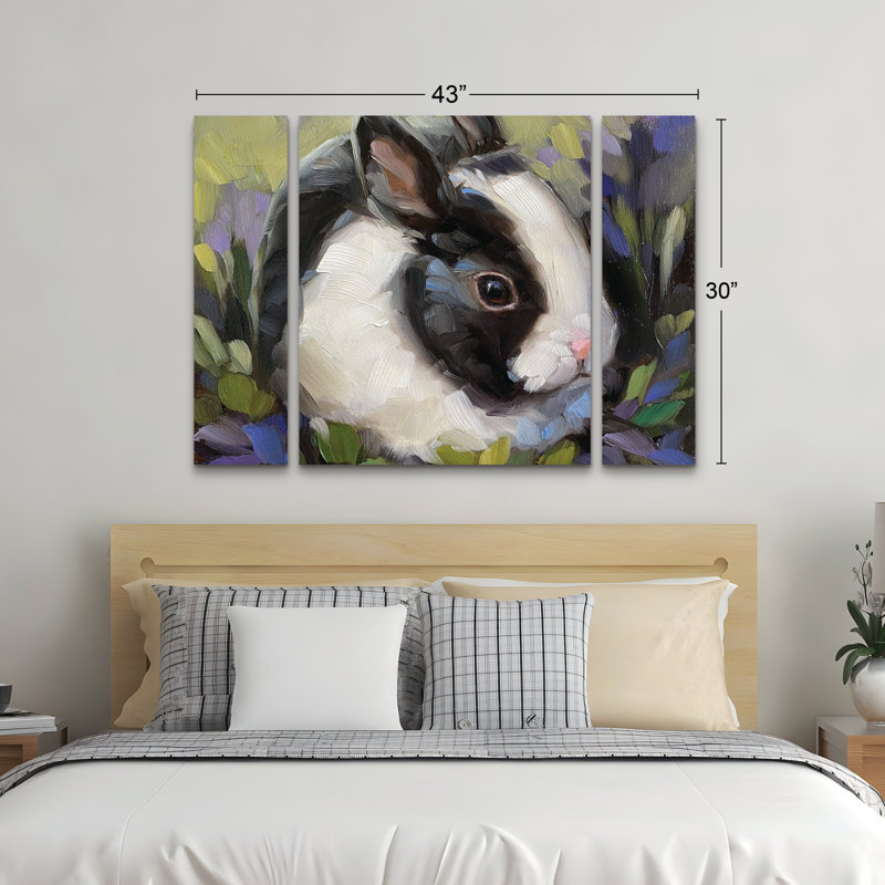 Ensemble de 3 panneaux muraux - "Snuggle Bunny" par Andrea Lavery, décoration murale pour salon, chambre à coucher ou bureau 