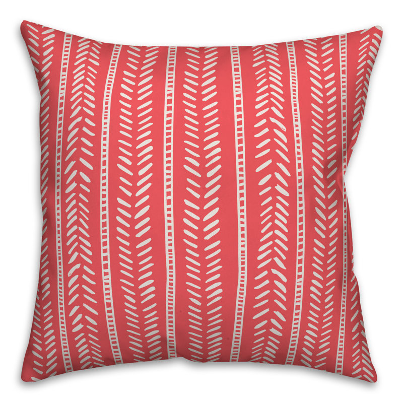 Striped Outdoor Throw Pillow, 18" x 18", Polyester/Polyfill, Red/Cream
