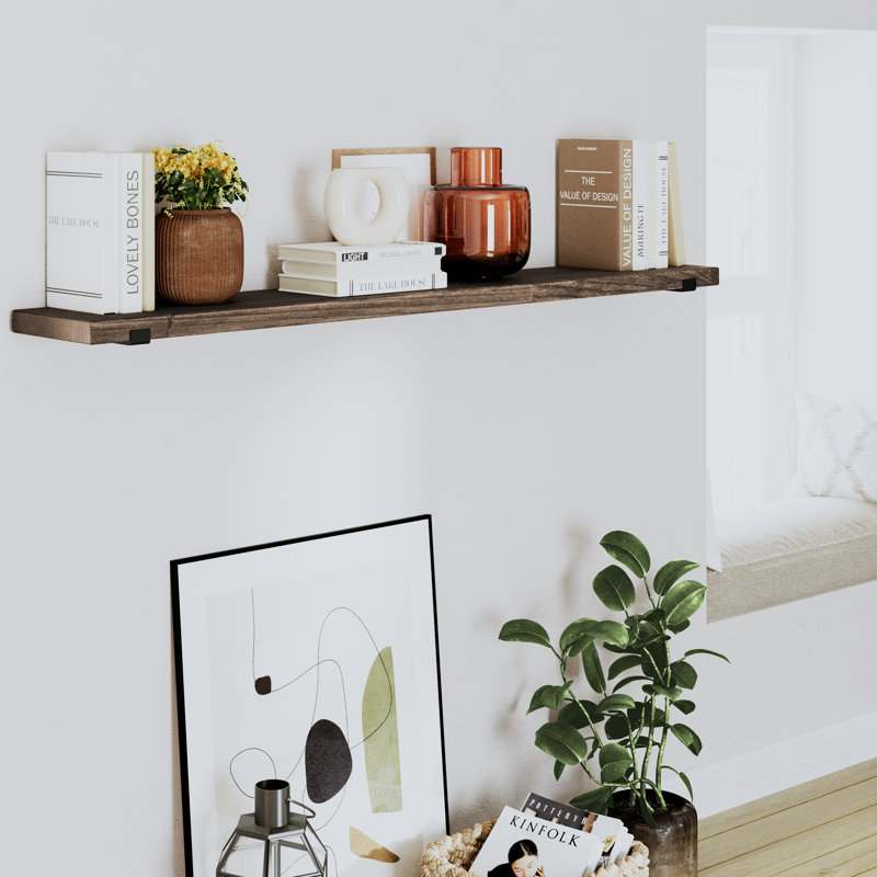 60inch Long Floating Shelves For Wall, Wood Wall Shelf With Heavy Duty Metal Brackets, Dark Walnut