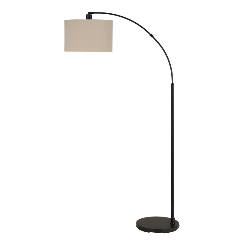 Lampe sur pied Arc, abat-jour en lin blanc cassé, structure en métal noir, 68 po
