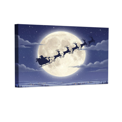 Ensemble de 3 impressions sur toile de Noël traîneau renne lune nuit ciel étoiles
