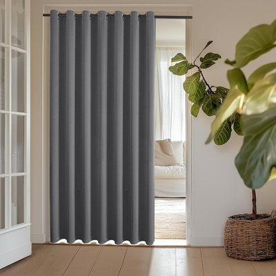 Grey Blackout Room Divider Curtain Panel – Wide Privacy Sliding Door Drape with Thermal Insulation & Grommet Top