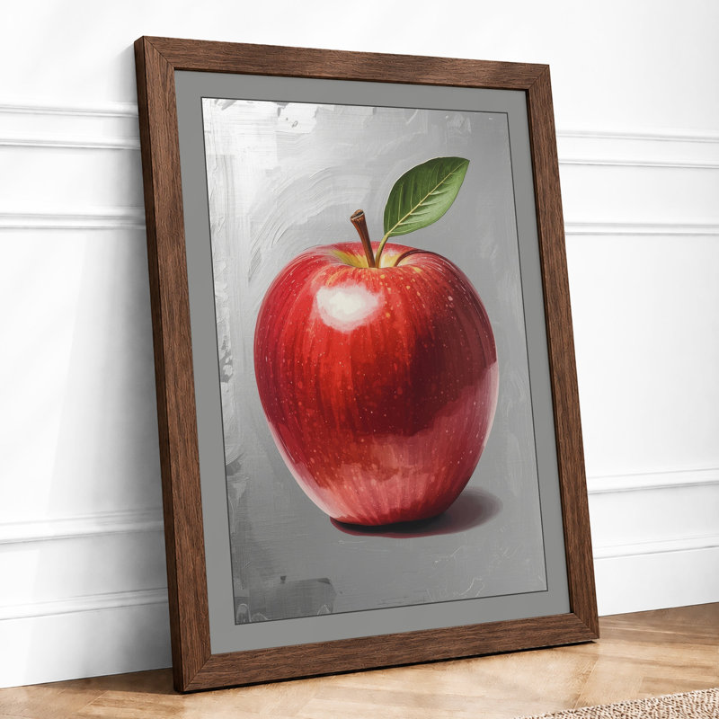 Crimson Apple Study Botanical - Framed Print, A2 - 59.4 x 42.0 cm, Walnut