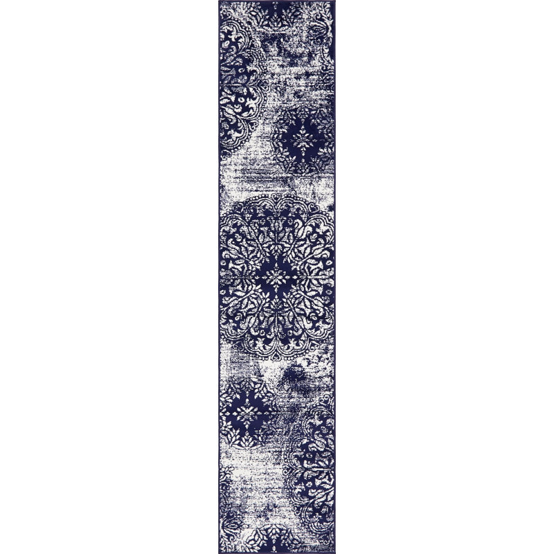 Brandt Floral Area Rug, Runner 3'3" x 19'8", Navy Blue