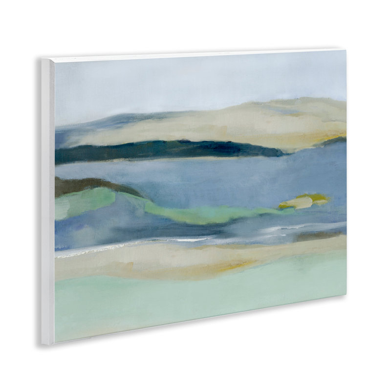 Art mural abstrait montagne avec rivière, design par Jacob Q