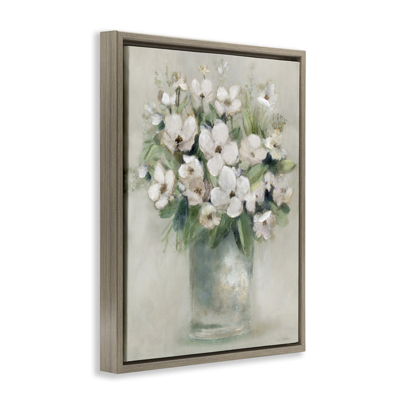 Bouquet de fleurs de cornouiller, H 21 po x l 17 po, Cadre flottant orme Montalcino