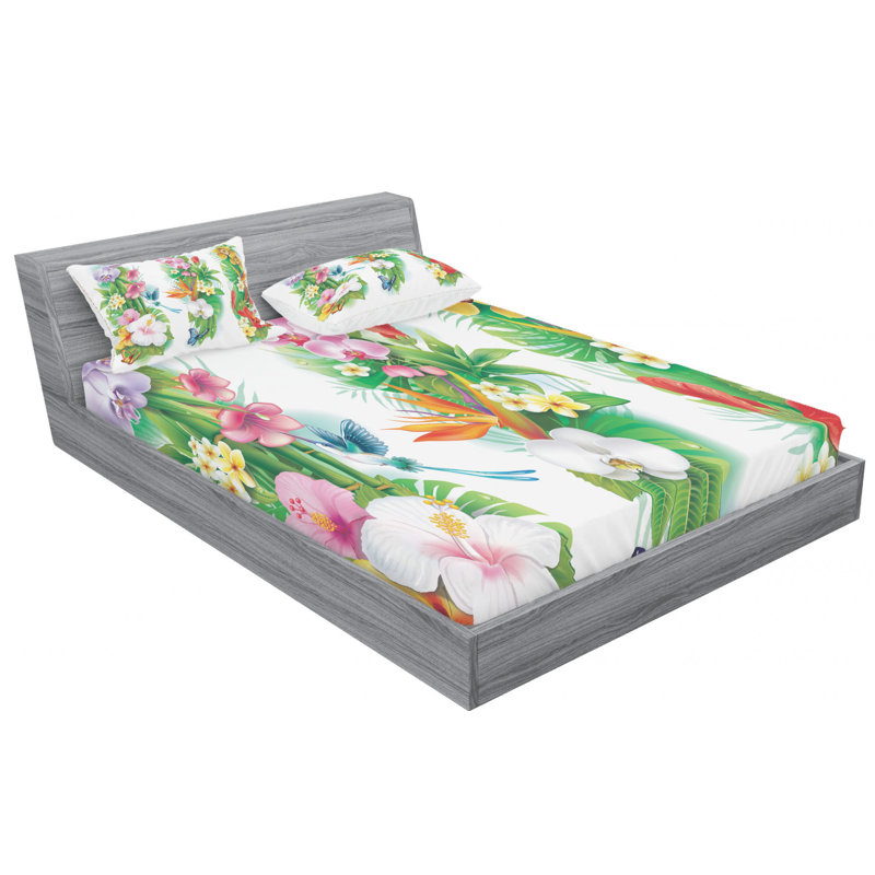 Microfiber Floral Sheet Set, Queen Sheet Set with Fitted Sheet