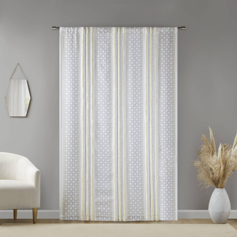 Poly Printed Curtain Panel Pair with Tufted Stripe, Light Filtering, 50x95"