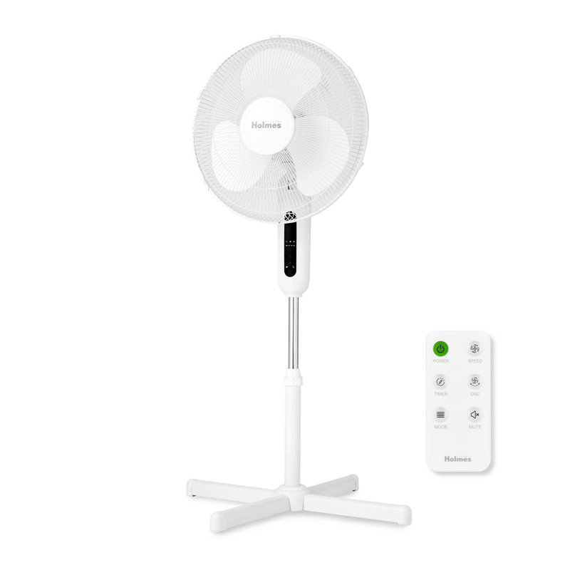 16" Oscillating Digital Stand Fan with Capacitive Touch, 3 Speeds, Remote Control, White