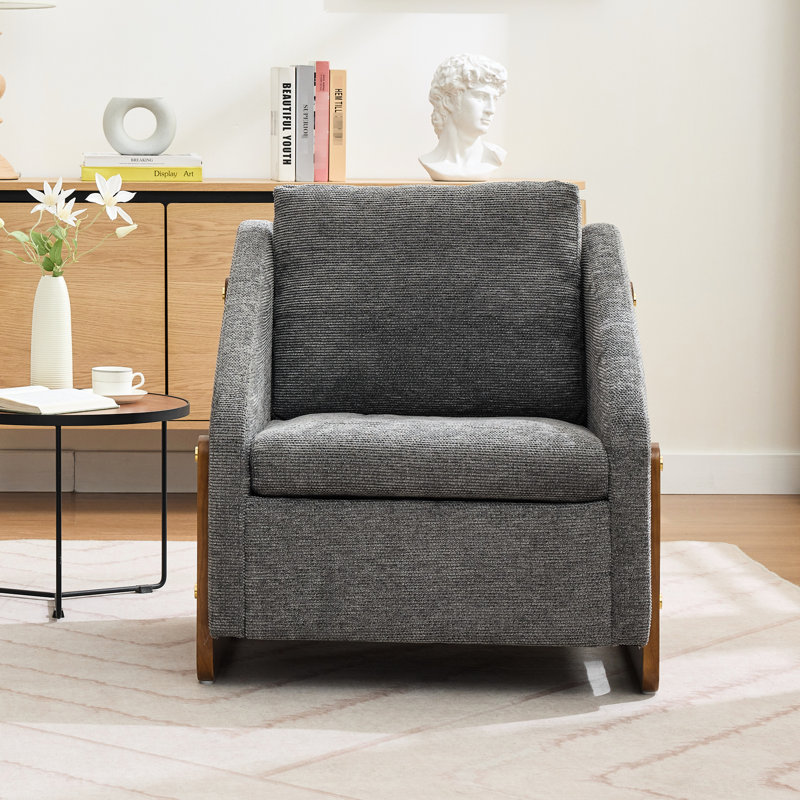 Fauteuil d'appoint en chenille avec assise rembourrée et structure en bois gris, Gris