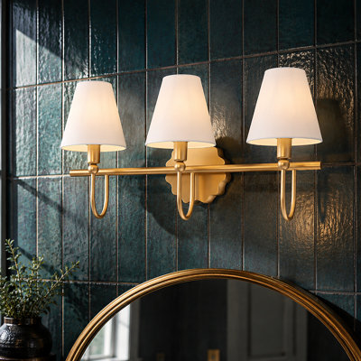 3-Light Classic Dimmable Linear Vanity Light with Fabric Shade and Rose Gold Finish