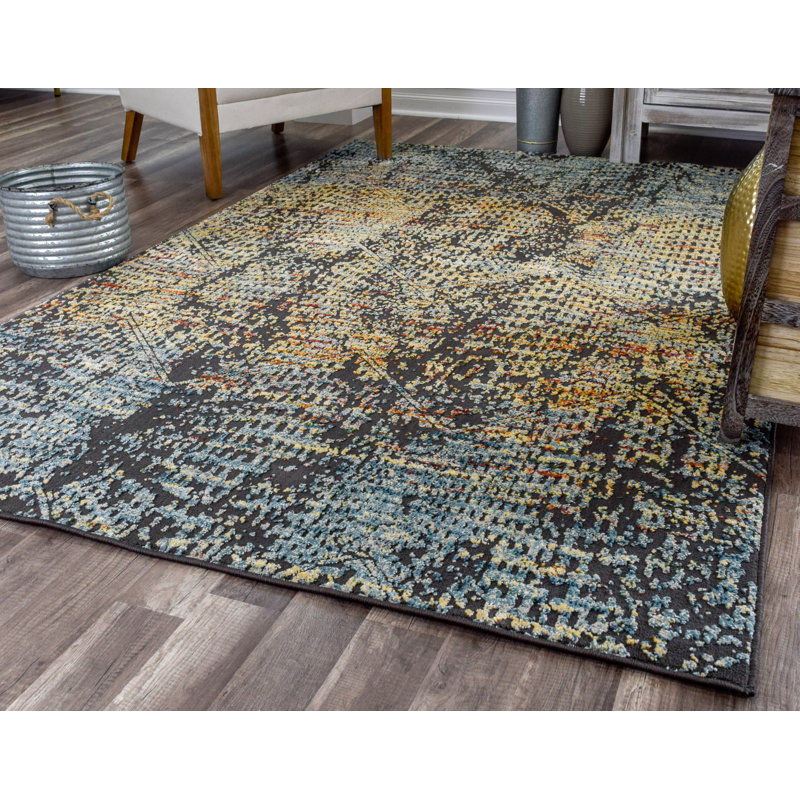 Tapis bleu / jaune Kauffman, Rectangle 5 pi x 7 pi