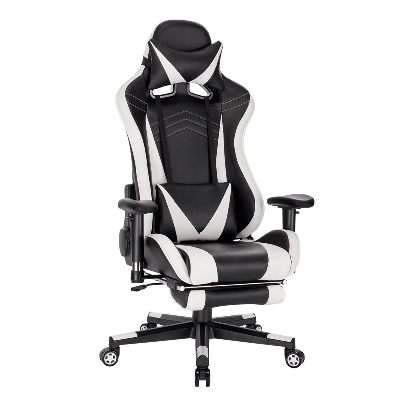 Inbox Zero Adjustable Reclining Ergonomic Swiveling PC & Racing Game Chair with Footrest, White