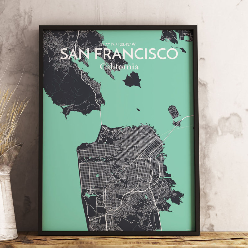 « san francisco city map », reproduction d’impression sur affiche en rêve, H 17 po x l 11 po x P 0,05 po