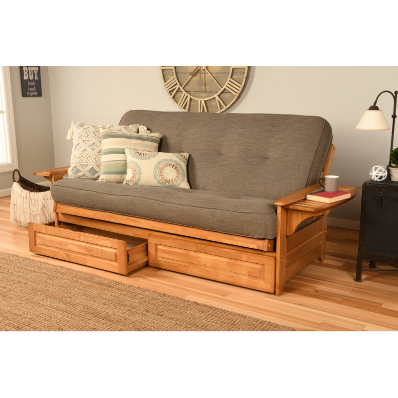 Ensemble de futon avec matelas et tiroir 80 po Johnte, Microsuède lin pierre, Ressorts ensachés de qualité supérieure