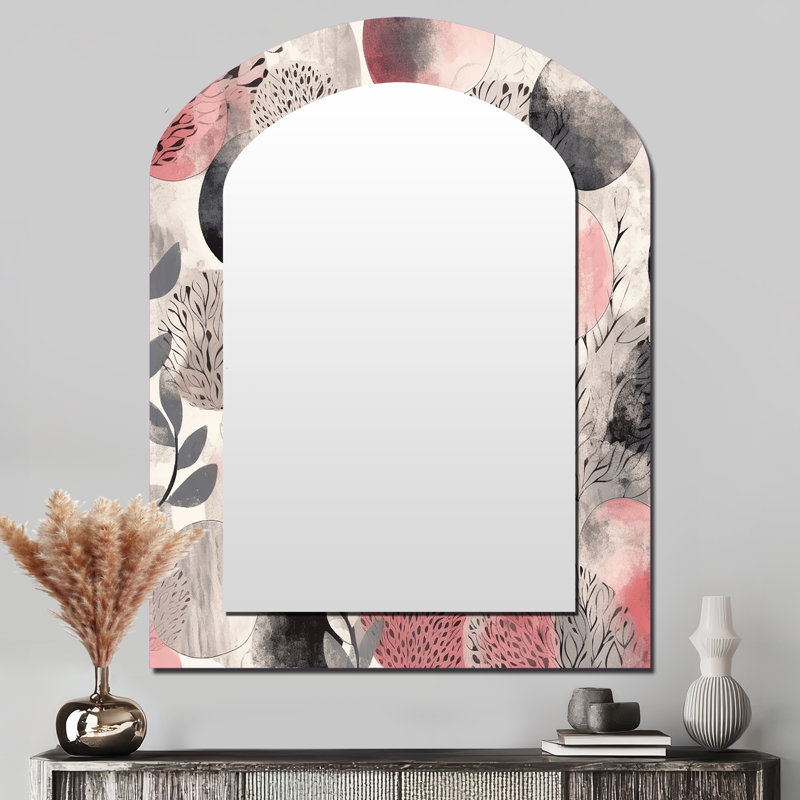 Pink Grey Minimalims Fludity - Pink Arch Wall Mirror Decor, 43" x 33"