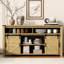 Buffet de 59,3 po de largeur, d'inspiration grange coulissante et de portes de style buffet, de panneaux et de tablettes ouvertes pratiques