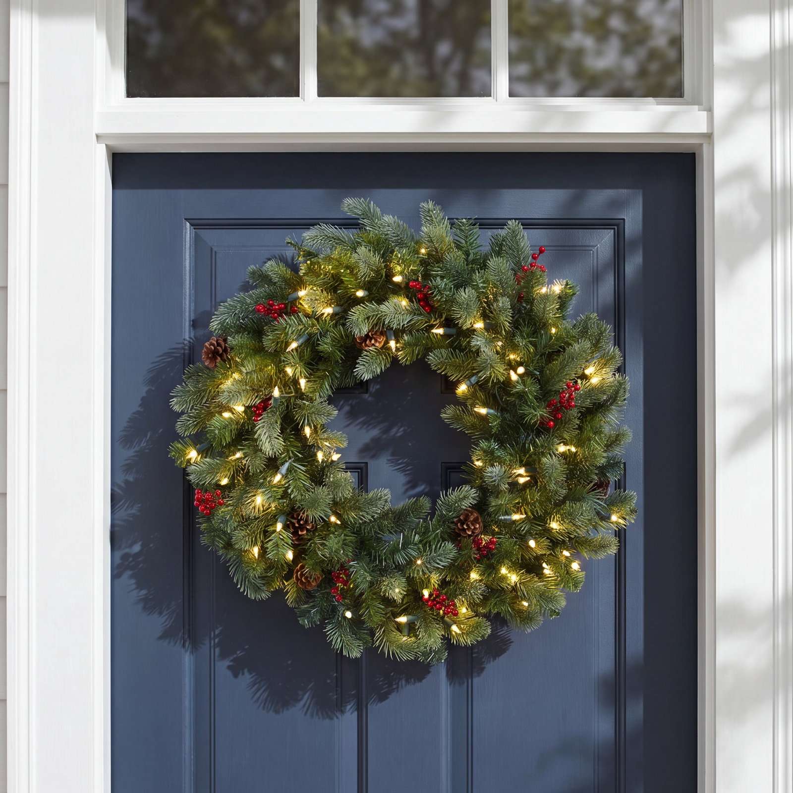 30'' Faux Pine Lighted Plastic Wreath