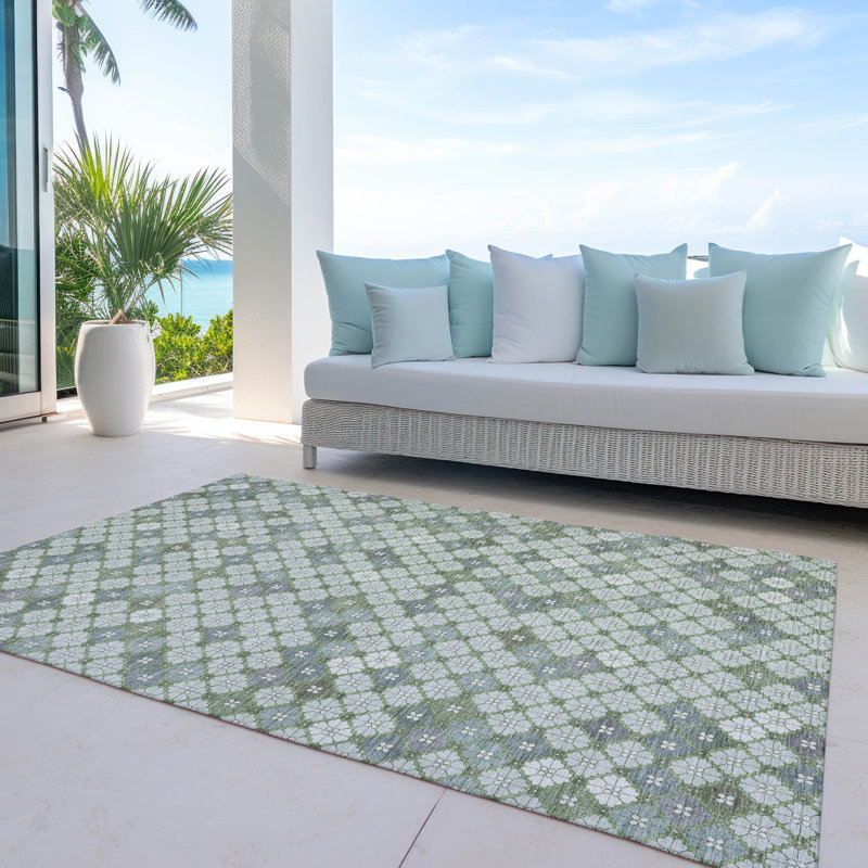 Tapis menthe Xhevrie intérieur / extérieur lavable à la machine, Rectangle 5 pi x 7 pi 6 po