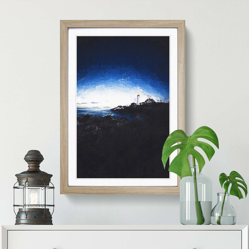 Portland Maine Lighthouse - Picture Frame Painting Print, 36cm H x 27cm W x 2cm D, Oak Framed