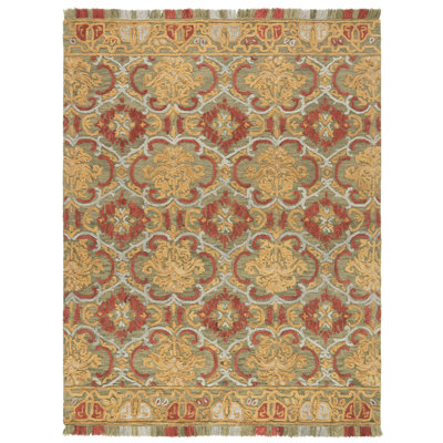 Blossom Tufted Wool/Cotton Performance Oriental Rug in Green/Gold