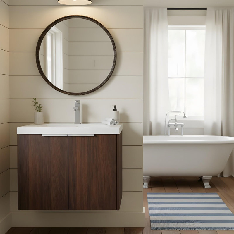 Soft-close bathroom vanity with sink, California Walnut, 24"