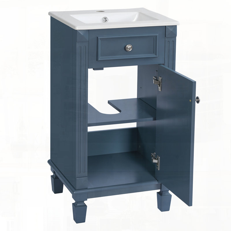 Meuble-lavabo autoportant de style français avec lavabo en céramique, Bleu