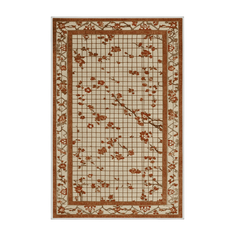 Tapis beige Art Deco lavable à la machine, Rectangle 5 pi x 7 pi