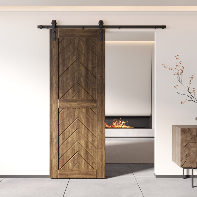 Porte de grange en bois de pin foncé noué et non assemblé 30 po x 80 po 4-en-1 Homacer de Homacer (usage intérieur seulement)