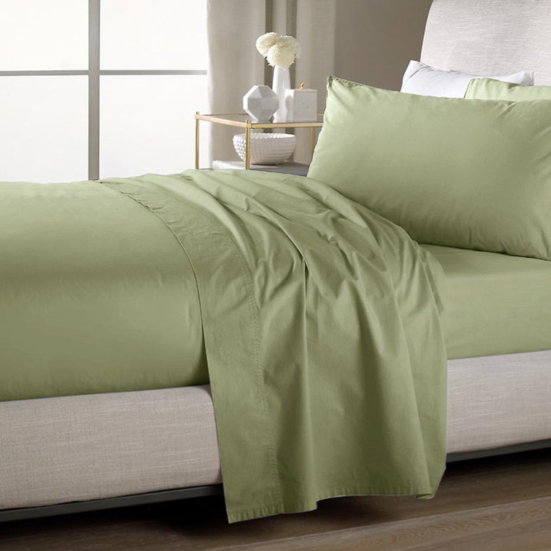 Single Flat/Top Sheet Only, Ultra Soft Double Brushed Microfiber, Sage, Queen Flat Sheet