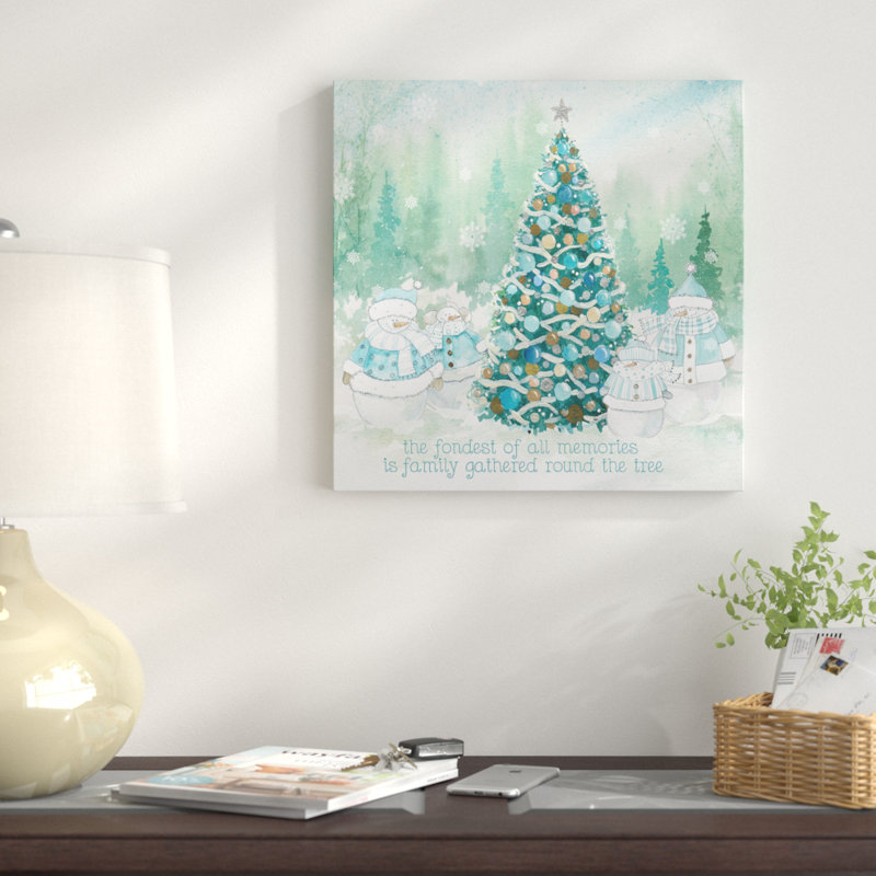 Snowman Family - impression d'art graphique, H 16 po x l 16 po x P 1,5 po, Toile tendue