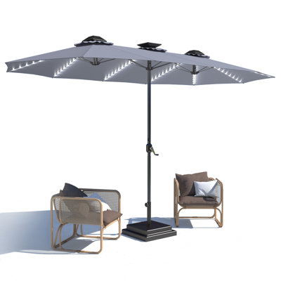 Grand parasol double 15 pi avec lumières solaires