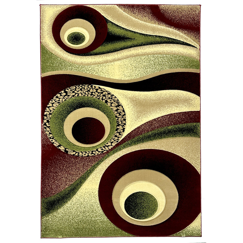 Mccampbell Abstract Area Rug, Rectangle 7'9" x 10'8", Burgundy/Green/Beige