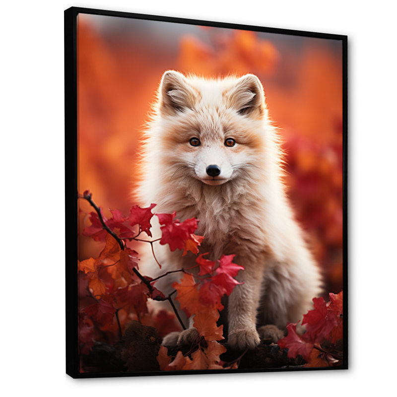Antigore Alaska, renard arctique, rencontre sur toile, H 40 po x l 30 po x P 1,5 po, Cadre flottant noir
