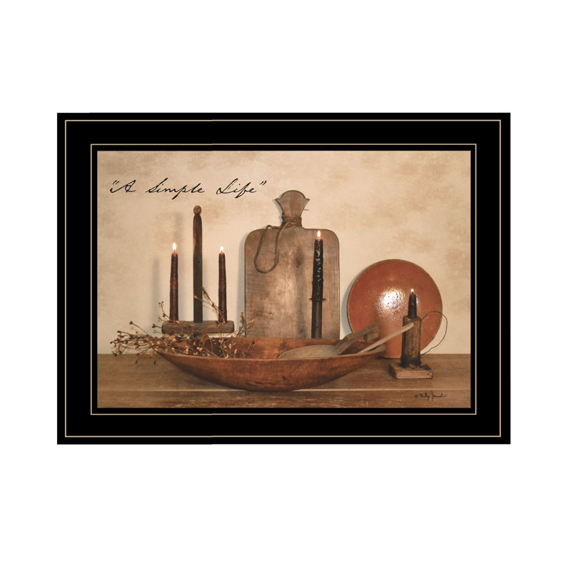 «A Simple Life», art mural encadré pour le salon, décoration murale par Billy Jacobs, Noir / or, H 15 po x l 21 po x P 1 po