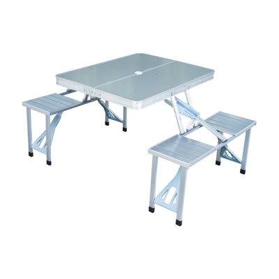 Trimble Rectangular Wood Metal Folding Outdoor Camping Table With Umbrella Hole