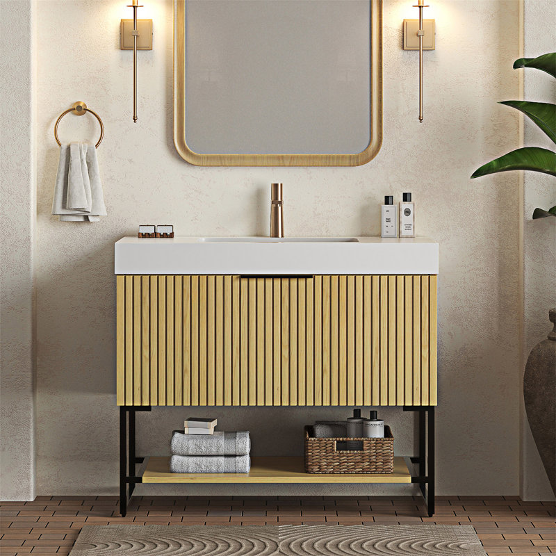 Meuble-lavabo autoportant avec lavabo, Blanc, 36"