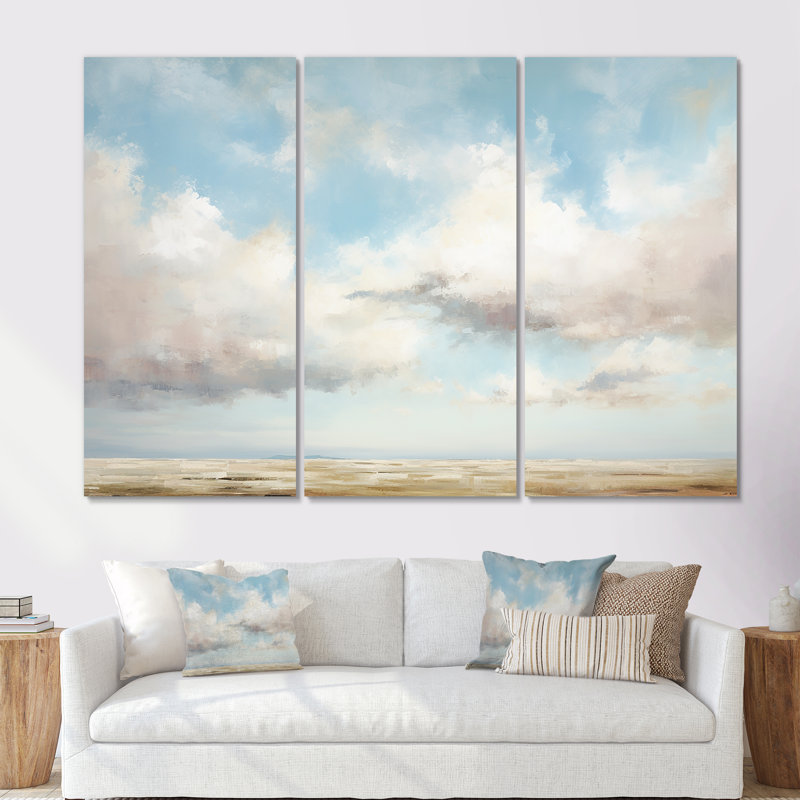 «White Clouds Scenery Minimalisme II», ensemble de reproduction d'art mural nuages, Toile tendue, H 40 po x l 60 po x P 1 po