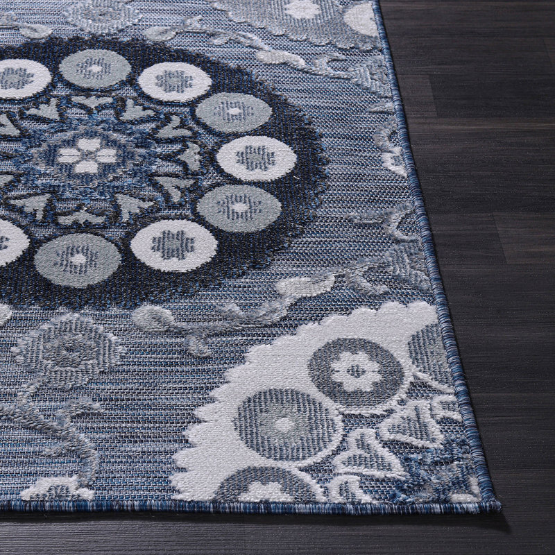 Chartier Navy Indoor/Outdoor Rug, Runner 2'2'' x 10'