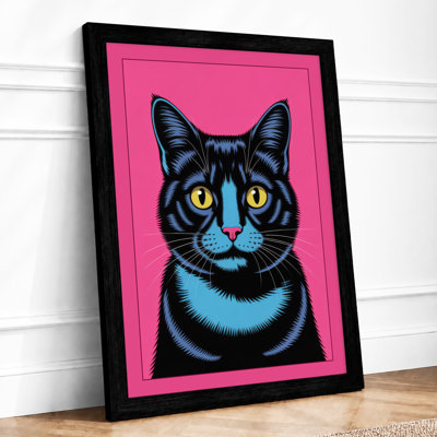 Alert Black Cat Modern - Framed Print