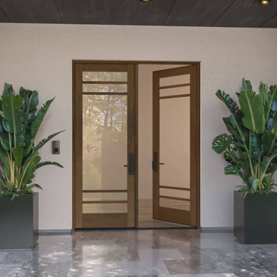 96" Double Door, RTA Prehung Exterior, SDL 5 Lite, Unfinished Mahogany Wood