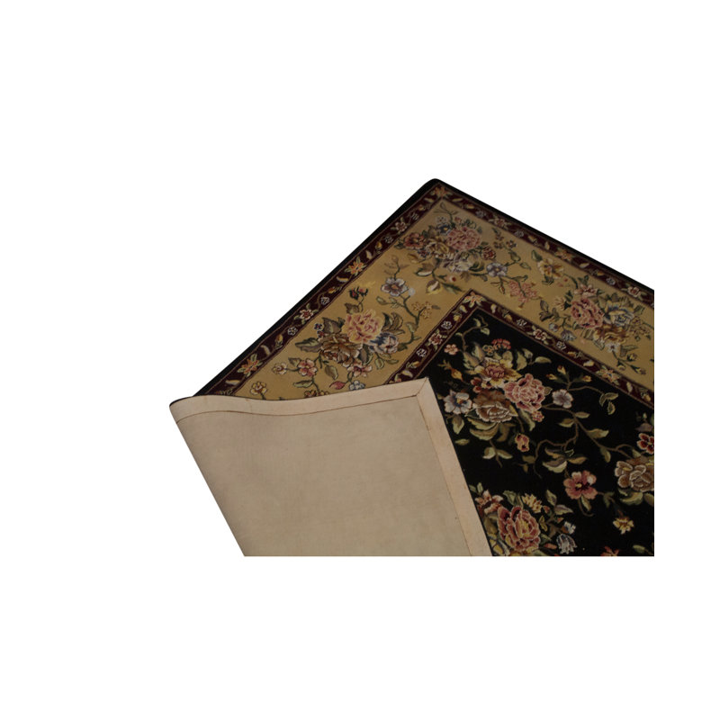 Tapis noir et beige noué à la main de haute qualité