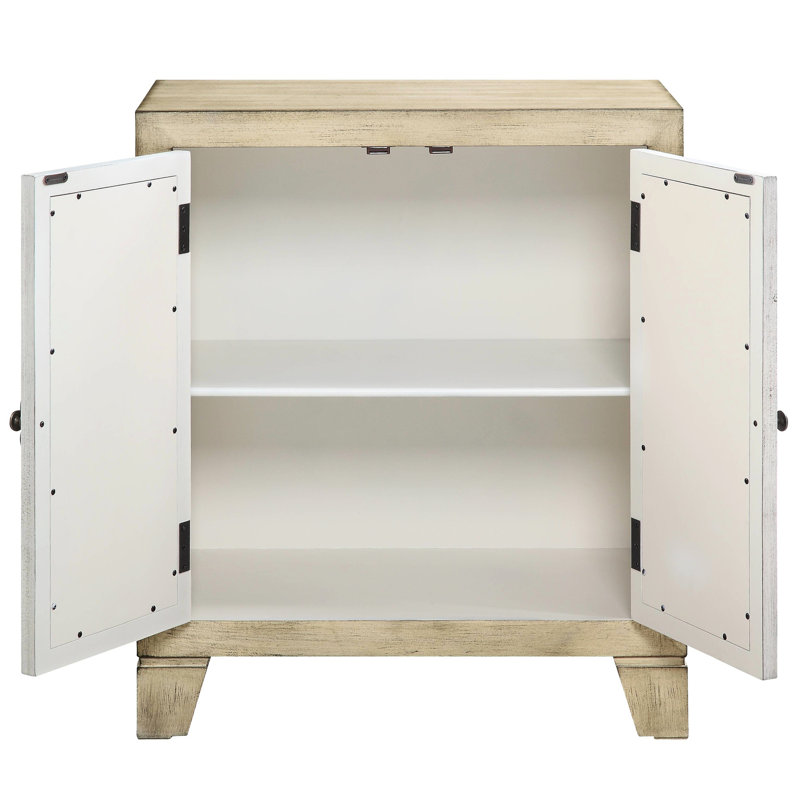 Console rectangulaire à portes miroir blanc antique, avec rangement, pour une entrée au style raffiné.