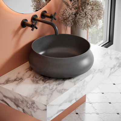 Lisse 17.5 Round Concrete Vessel Bathroom Sink In Dark Grey