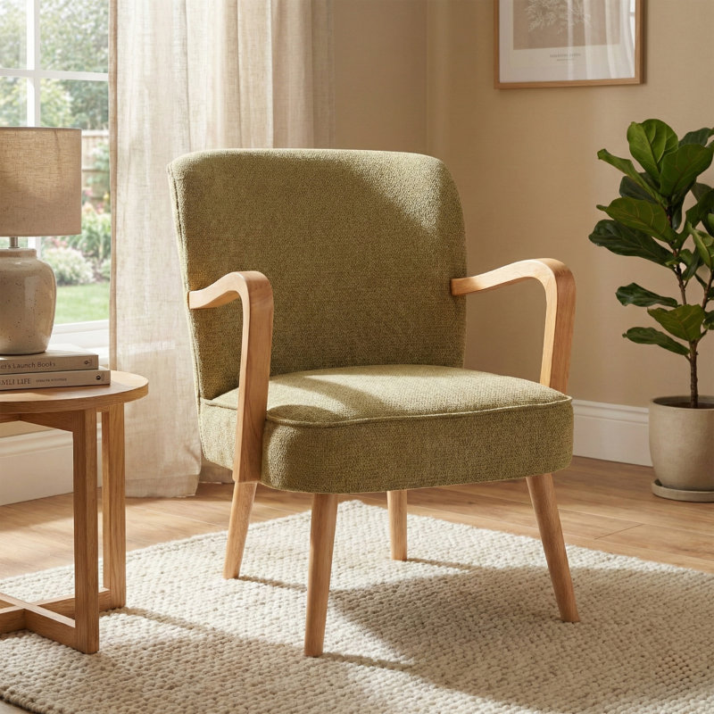 Modern Soft Touch Fabric Accent Chair, Forest Green