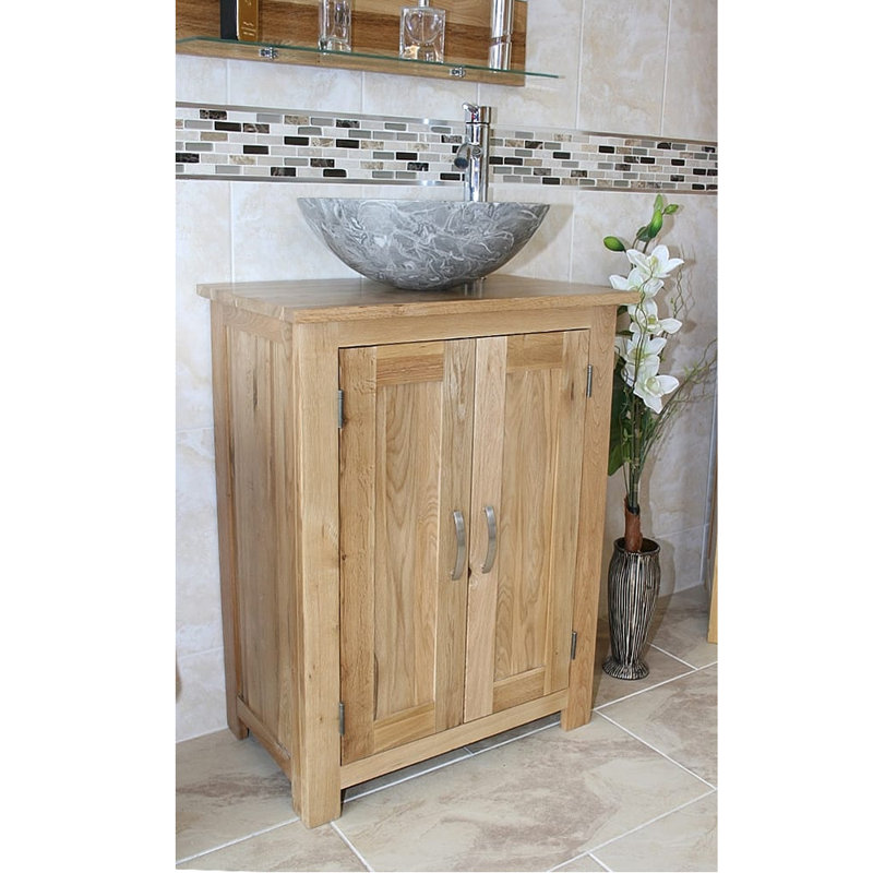 Cowen 650mm Single Bathroom Vanity with Vessel St1 Basin, Grey Marble, Light Wood, Oak