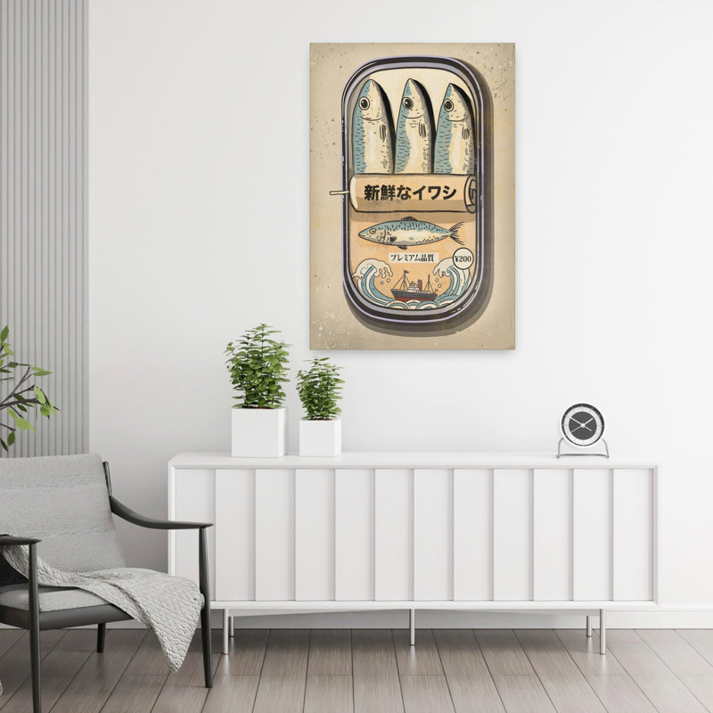 Art mural rétro de poisson frais rétro sardine, H 36 po x l 24 po